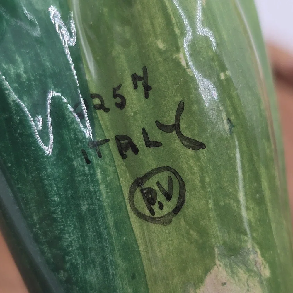 Italian Pottery Floral Vase Pair 1957 Peasant Village PV Italy Signed